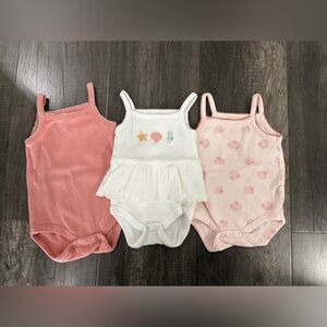 Set of Three Baby Bodysuits in Pink and White size 0-3 months